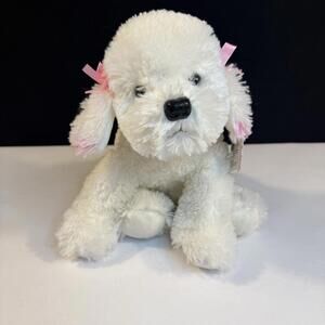 Russ Vintage Berrie MUFFIN Soft Plush Toy Puppy Dog ~ Pink Tip Ears & Bows ~ Tag